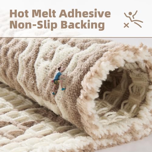 PADOOR-Waffle Bathroom Runner 24"x48", Super Absorbent Bath Mats for Bathroom, Machine Washable Non Slip Bath Rug with Tassels, Soft Bath Mat for Laundry Room, Bedroom, Cream & Brown, 2'x 4'