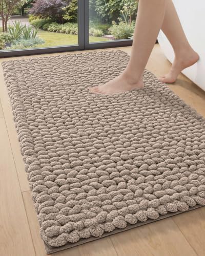 DEXI Bathroom Rugs 43x24, Non Slip Washable Chinelle Bath Mat, Taupe