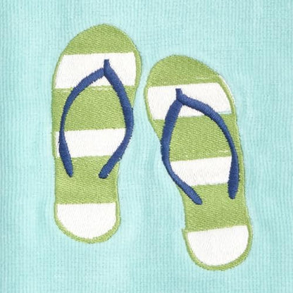Ritz 2-Piece Cotton Velour Bathroom Hand Towel Set, Embroidered Striped Flip Flops Design, Soft Aqua Coastal Towels for Beach House, Pool, or Spa Decor, 16” x 26”