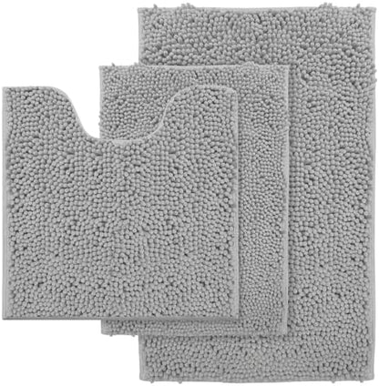 RUN HELIX 3 Piece Bathroom Rug Set Non Slip 3 Piece Bath Rug Set Ultra Soft Bath Rug,Absorbent Shaggy Bath Mat,Perfect Plush Bathroom Mats Sets with U-Shaped Toilet Mat
