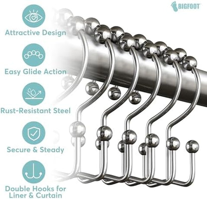 BigFoot Shower Curtain Hooks, Stainless Steel, Rust-Resistant, Easy Install