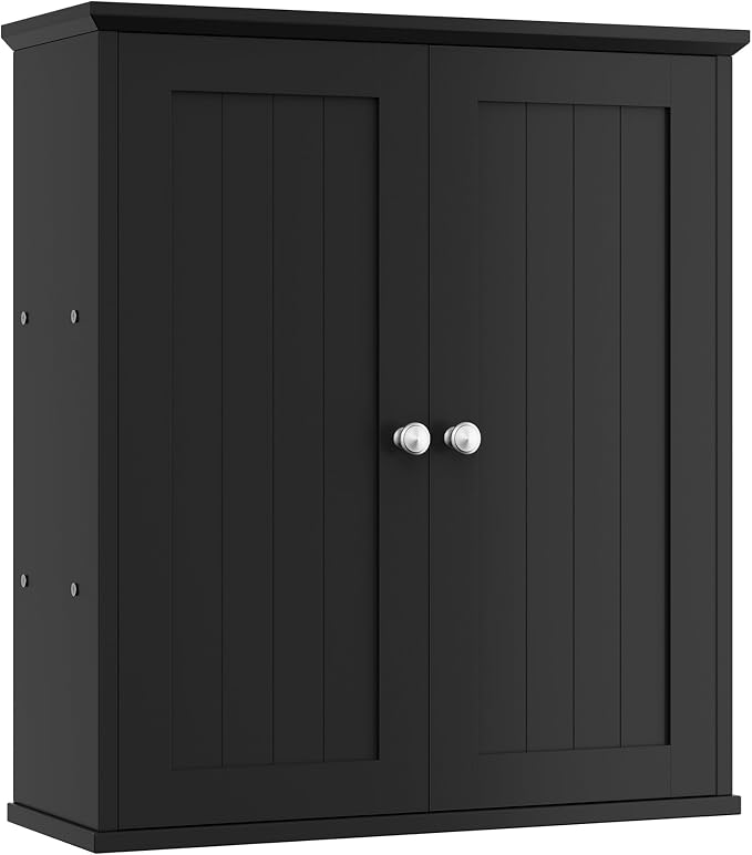 Shintenchi Bathroom Wall Medicine Cabinet, Over The Toilet Storage, Black | Bathroom Storage Organizer Cupboard, with 2 Magnet Door and 3-Tier Shelves, Space Saving, Easy to Assemble & Clean