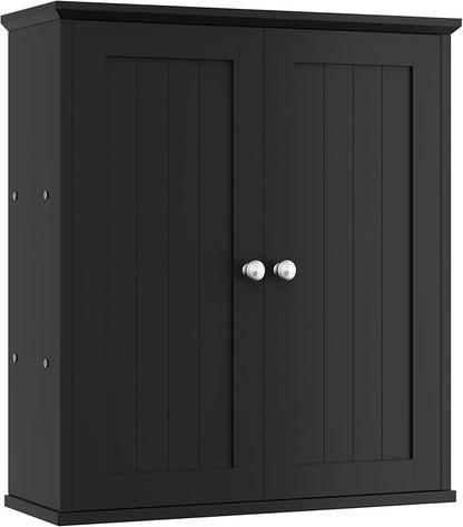 Shintenchi Bathroom Wall Medicine Cabinet, Over The Toilet Storage, Black | Bathroom Storage Organizer Cupboard, with 2 Magnet Door and 3-Tier Shelves, Space Saving, Easy to Assemble & Clean