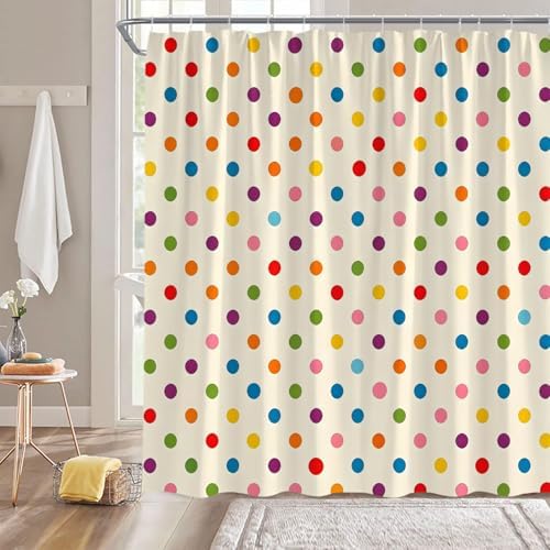 Polka Dot Shower Curtain Colorful Retro Cute Spot Vintage Fabric Decorative Bathroom Curtains with Hooks,70" Wx75 H