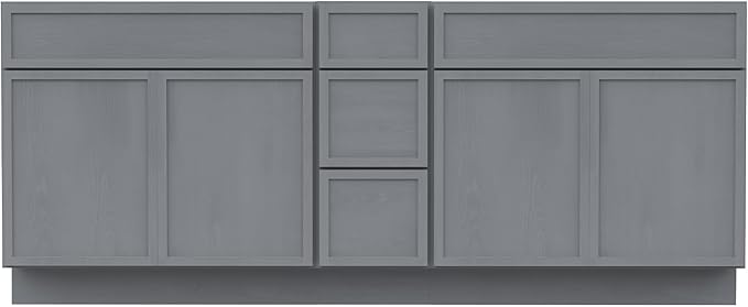 HomeBeyond 78 Inches Bathroom Vanity Base Cabinet Without Sink, Double Sink Top Sturdy Floor Mounted Cabinet with Door & Soft Closing Drawers, Sliver, VA4133-2+VA4112-3