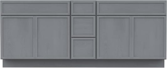 HomeBeyond 78 Inches Bathroom Vanity Base Cabinet Without Sink, Double Sink Top Sturdy Floor Mounted Cabinet with Door & Soft Closing Drawers, Sliver, VA4133-2+VA4112-3
