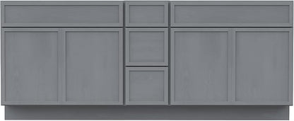 HomeBeyond 90 Inches Bathroom Vanity Base Cabinet Without Sink, Double Sink Top Sturdy Floor Mounted Cabinet with Door & Soft Closing Drawers, Sliver, VA4139-2+VA4112-3