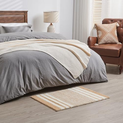 CozeCube Beige Striped 36"x24" Non Slip Washable Bath Mat