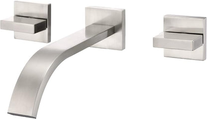 sumerain Brushed Nickel Bathroom Faucet Wall Mount Lavatory Faucet with Rough in Valve