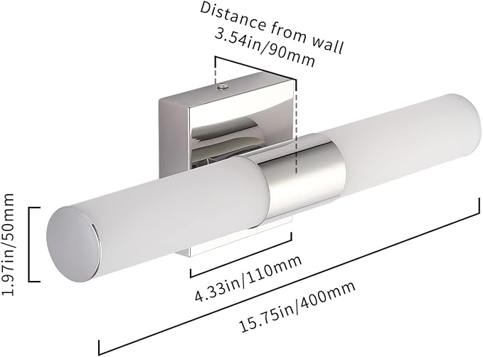 Bathroom Vanity Light Fixture, 16" Inches 8W 6000K Chrome LED Mirror Lights for Bathroom Wall Sconces Bar Lighting