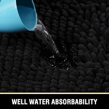 H.VERSAILTEX Bath Mat, 20" x 32" Plus 17" x 24", Black