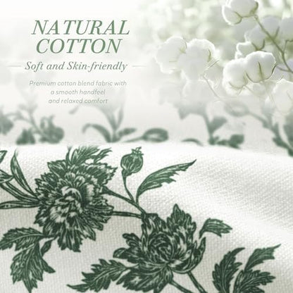Green Floral Shower Curtain,Vintage Cotton Cottagecore Shower Curtains for Bathroom, 72" W x 72" L