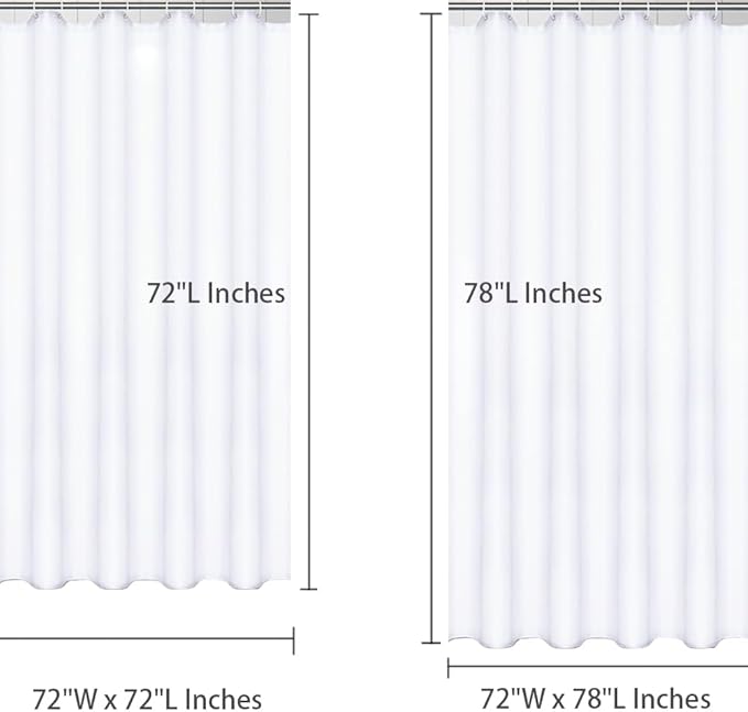 Grey (72x78 Inches) Fabric Shower Curtain Liners Hotel Quality Machine Washable Bath Bathroom w/12pcs Hooks