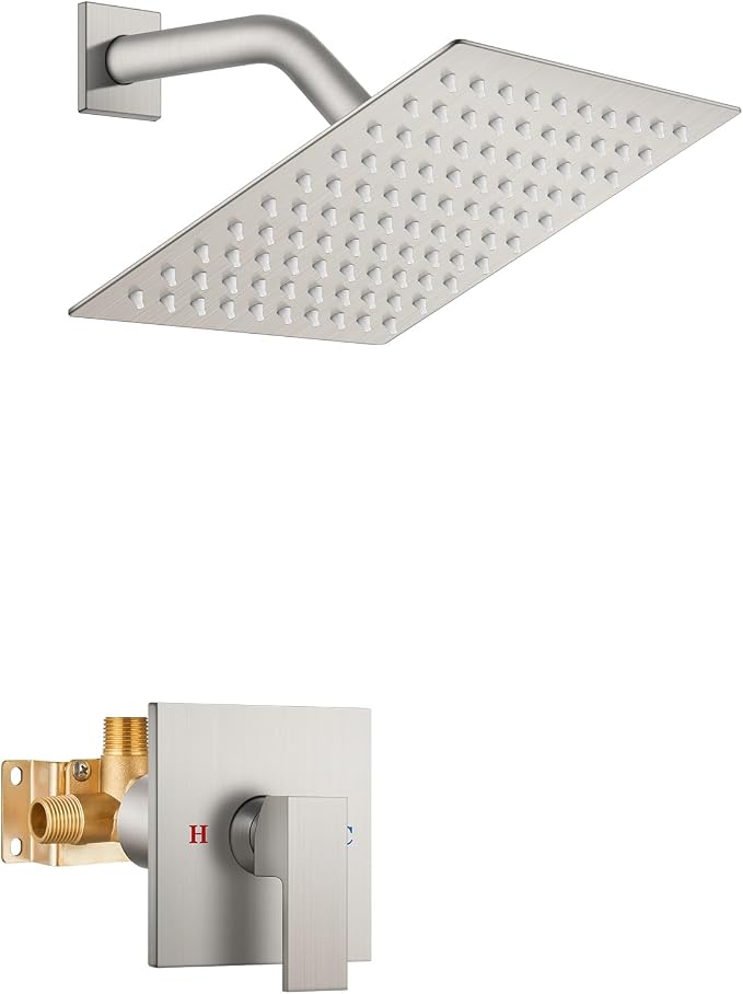 Airuida Shower Faucet Set,8 Inch Shower Valve Kit,Brushed Nickel | Male Threads,Rough-in Valve Shower Trim Kit,Single Handle Control Shower Set