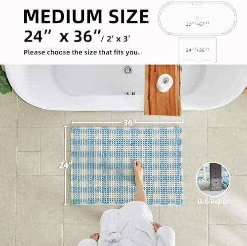 TYUU Waffle Bath Mat, Cute Bathroom Rugs Non Slip, 36x24 Blue & White