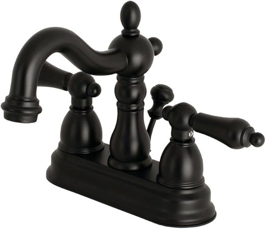 Kingston Brass KB1600AL Heritage 4-Inch Centerset Lavatory Faucet with Retail Pop-Up, 4-3/4", Matte Black