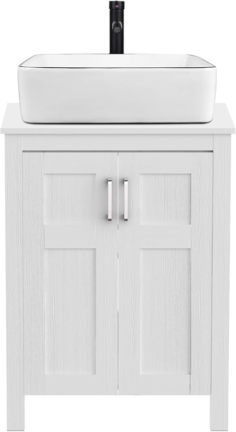 YOURLITE 24" Bathroom Vanity with Sink Combo,White Bathroom Vanity and Sink Combo with Faucet & Pop Up Drain Set,Traditional Vanity with White Ceramic Sink Bathroom Sink