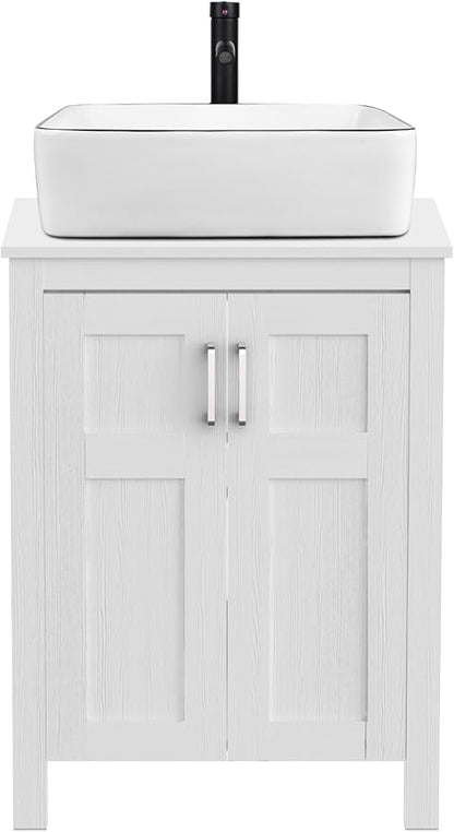 YOURLITE 24" Bathroom Vanity with Sink Combo,White Bathroom Vanity and Sink Combo with Faucet & Pop Up Drain Set,Traditional Vanity with White Ceramic Sink Bathroom Sink