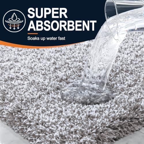 OLANLY Microfiber Bathroom Rugs 44x24, Quick Dry Mat, Light Grey and White