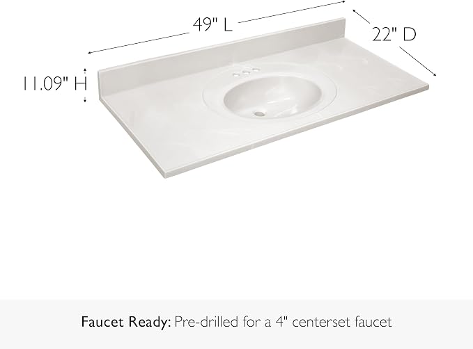 Design House Cultured Marble Vanity Top, 49 in W x 22 in D, Integrated 4 in Centerset Oval Sink & Backsplash, Ivory Swirl, 586347 | With Backsplash, , Countertop, Classic, Cultured Marble, Bath, 586347