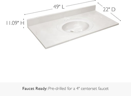 Design House Cultured Marble Vanity Top, 49 in W x 22 in D, Integrated 4 in Centerset Oval Sink & Backsplash, Ivory Swirl, 586347 | With Backsplash, , Countertop, Classic, Cultured Marble, Bath, 586347