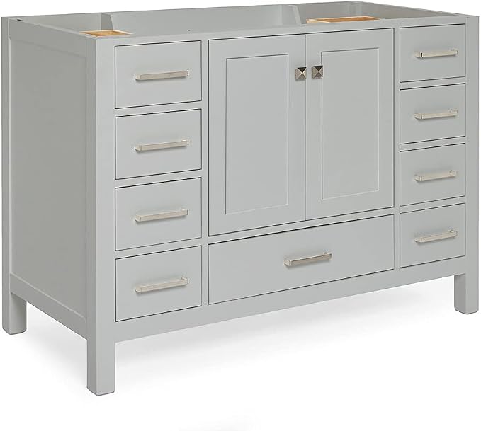 ARIEL Cambridge 48-inch Bathroom Vanity Base Cabinet,Solid Wood, 2 Soft Closing Doors, 9 Dovetail Drawers, Grey