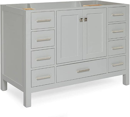ARIEL Cambridge 48-inch Bathroom Vanity Base Cabinet,Solid Wood, 2 Soft Closing Doors, 9 Dovetail Drawers, Grey