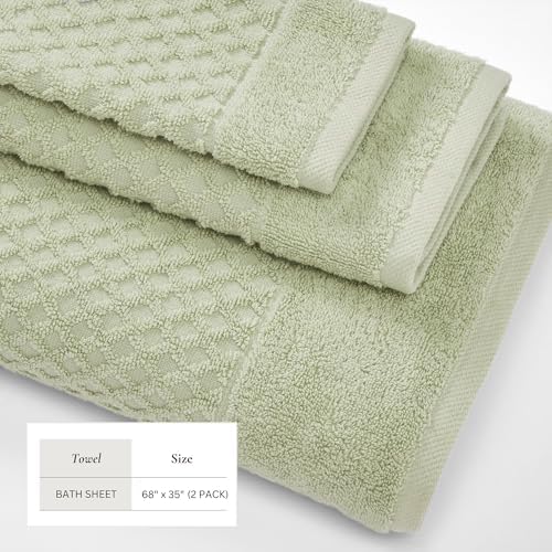 Great Bay Home Oversized Bath Sheets - 100% Cotton 2 Pack 68x35 Extra Large Towel - Absorbent, Durable, Quick-Dry Towels for Bathroom (Pale Green)