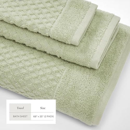 Great Bay Home Oversized Bath Sheets - 100% Cotton 2 Pack 68x35 Extra Large Towel - Absorbent, Durable, Quick-Dry Towels for Bathroom (Pale Green)