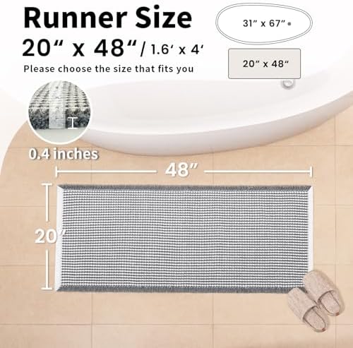 Waffle Bath Mat, Boho Bathroom Rugs Non Slip Washable, 20" x 48"