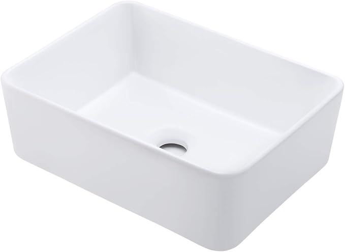 KES Bathroom Vessel Sink, Rectangular 16"X12" White Vessel Sink for Bathroom Countertop, Bathroom Sink Above Counter, Rectangle Porcelain Ceramic Small Vanity Sink, BVS110S40