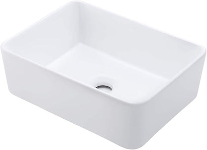 KES Bathroom Vessel Sink, Rectangular 16"X12" White Vessel Sink for Bathroom Countertop, Bathroom Sink Above Counter, Rectangle Porcelain Ceramic Small Vanity Sink, BVS110S40