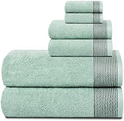 Belizzi Home 100% Cotton Ultra Soft 6 Pack Towel Set, Contains 2 Bath Towels 28x55 inchs, 2 Hand Towels 16x24 inchs & 2 Washcloths 12x12 inchs, Compact Lightweight & Highly Absorbant - Sea Green