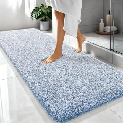 OLANLY Microfiber Soft Bathroom Rugs Mats 70x24, Cornflower Blue and White