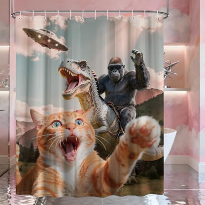 Extra Tall Shower Curtain XL Funny Cat, 70 x 96 Inchs