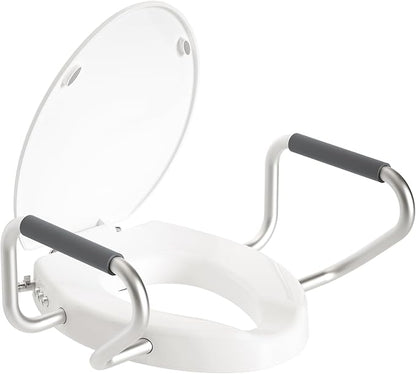 Raised Toilet Seat with Handdles and Bidet Attachment,Elongated - Non-Electric Bidet with Dual Nozzles - Elevated Toilet Risers for Seniors & Limited Mobility - Easy Install & Clean