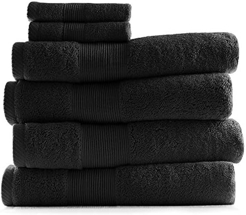 Hearth & Harbor Bath Towels for Bathroom - 100% Ring Spun Cotton Luxury Bathroom Towels - Ultra Soft & Highly Absorbent, Bath Towels Set of 6 - Black