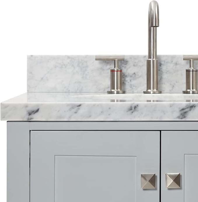 ARIEL Cambridge 60-inch Bathroom Vanity with Sink,Solid Wood, 1.5-inch Italian Carrara Marble Countertop & Backsplash, Double Oval Porcelain Sink, 4 Soft Closing Doors, 6 Dovetail Drawers, Grey