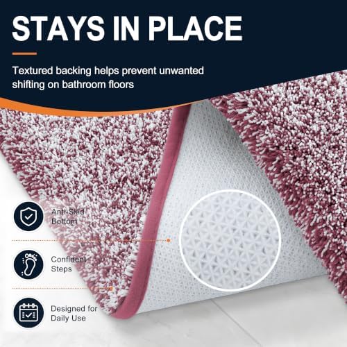 OLANLY Microfiber Bathroom Rugs 44x32, Quick Dry Mat, Burgundy and White