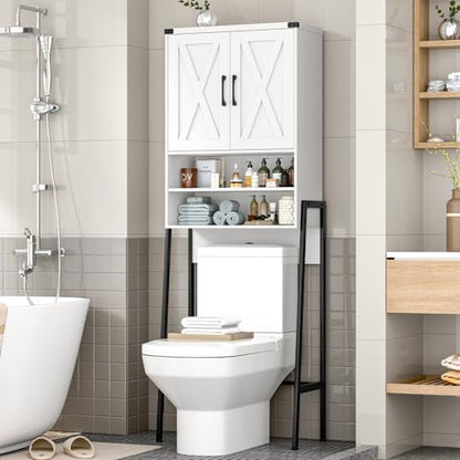 Vabches Metal Frame Over The Toilet Storage Cabinet, Unique White