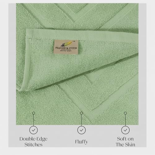 Feather & Stitch 2 Piece Towel Like Bath Mats (30x21 Inch) 100% Cotton Terry Bath Mats, Bathroom Shower Floor Mats [NOT A Bathroom Rug], Soft Absorbent Washable Mats - Pastel Green