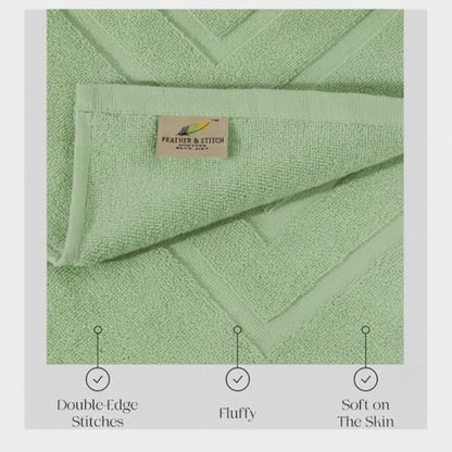 Feather & Stitch 2 Piece Towel Like Bath Mats (30x21 Inch) 100% Cotton Terry Bath Mats, Bathroom Shower Floor Mats [NOT A Bathroom Rug], Soft Absorbent Washable Mats - Pastel Green