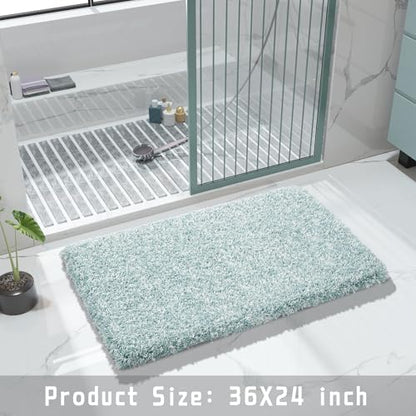 Yimobra Bathroom Rugs Non Slip Washable 36X24, Ultra Soft and Water Absorbent Bath Mats, Plush Fluffy Shower Mat Outside, Luxury Microfiber Thick Matts for Bathroom Floor/Tub, Sky Light Blue and White