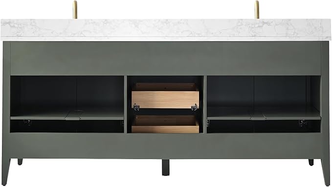 Vanity Art 72 inch Bathroom Vanity with Double Sink & Ceramic Top, Vanity Cabinet with Soft-Closing Door, Solid Wood Frame, Linear Pattern, Vintage Green, Golden Brushed Handware VA9172-DVG-GB
