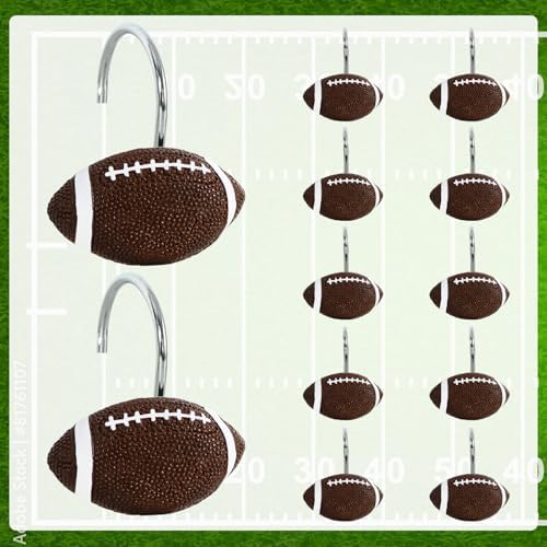 12-Piece Football Shower Curtain Hooks for Bathroom