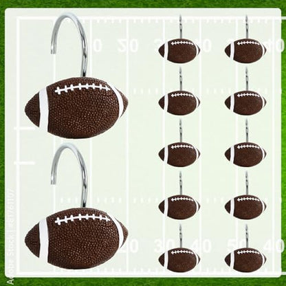 12-Piece Football Shower Curtain Hooks for Bathroom