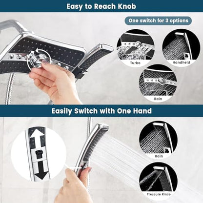 BRIGHT SHOWERS High Pressure Dual Shower Head Combo, Handheld Showerhead Rainfall Shower Head Combo with Black Face, 60 Inch Long Stainless Steel Shower Hose, Chrome (Pack of 2)