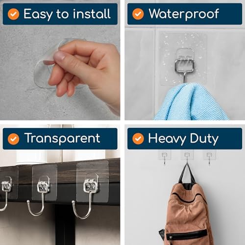 Adhesive Large Wall Hooks for Hanging Heavy Duty No Drill, 22 lbs, 18 pcs