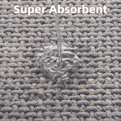 PADOOR-Bath Mat-Super Absorbent Chenille Bathroom Mats-Rubber Backed Bath Mats for Bathroom Non Slip, Easy Clean Bathroom Rugs Front of Bathtub,Shower Room,Sink-24×36, Grey&Beige