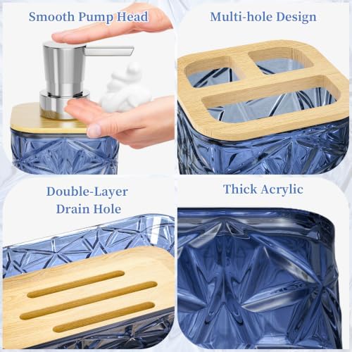 Bathroom Accessories Set, Navy Blue Bathroom Accessories, Acrylic Soap Dispenser and Toothbrush Holder Set, Qtip Holder Set, Bathroom Sink Set, Gift for Home Apartment